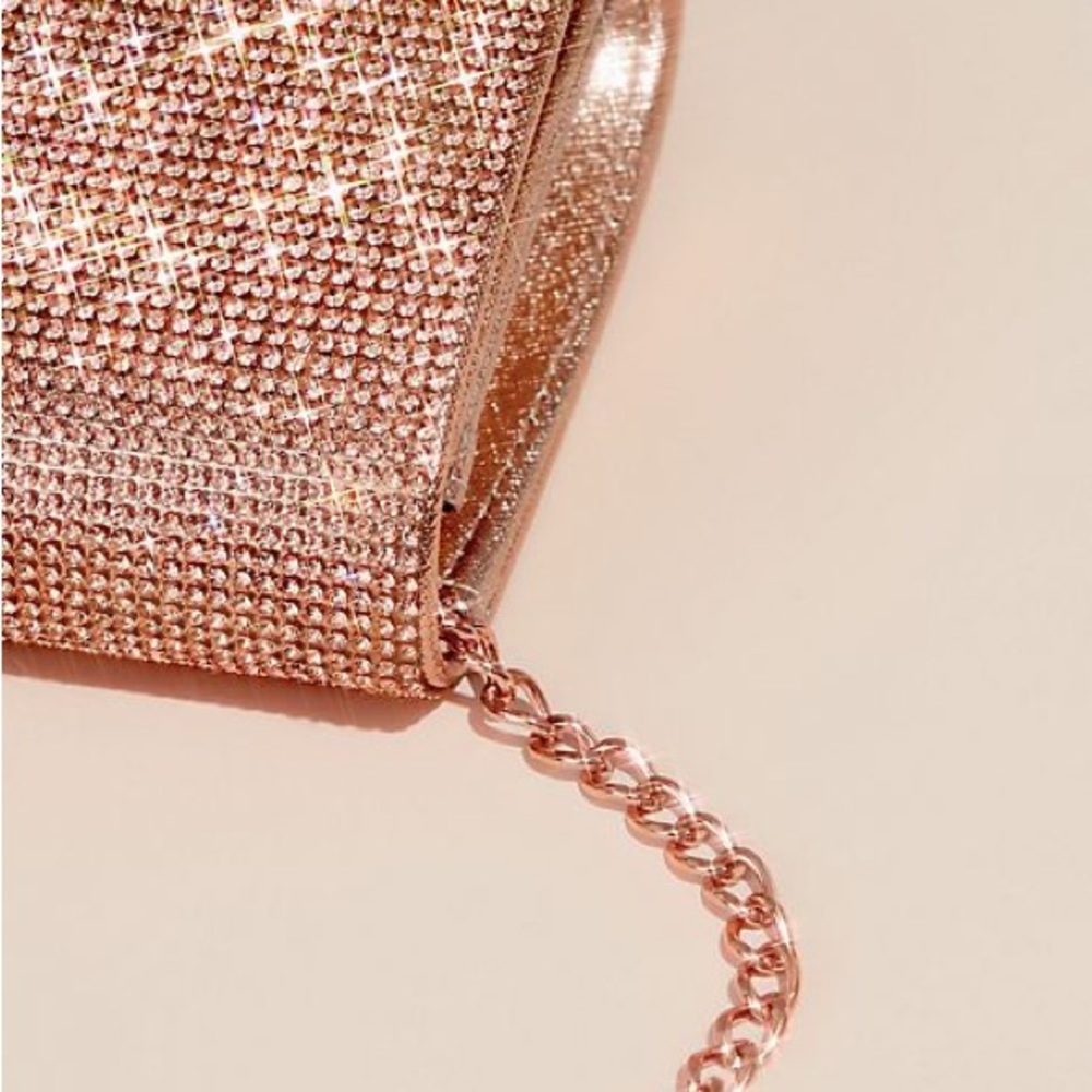 David’s Bridal Rose Gold Metallic Baguette Foldover Crossbody Clutch - Picture 3 of 8